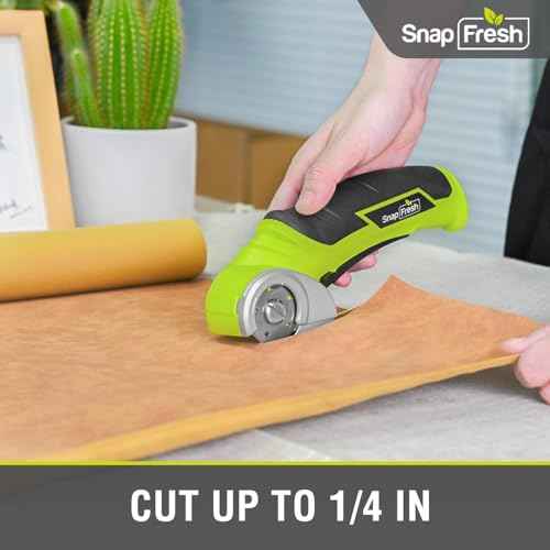 SnapFresh Cordless Electric Scissors, 4V Electric Mini Box Cutter, Carpet & Cardboard Cutter Tool with a Replacement Blade/Charger, Rotary Cutter for Cardboard Packages Leather Plastic £¨Green£©