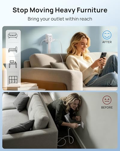 TROND Outlet Extender Stick with 360 Rotating Plug - Extendable Surge Protector
