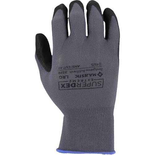Majestic SuperDex Micro Foam Nitrile Palm Coated Glove on Nylon Shell | 12 Pairs - LG | 15 Gauge Liner, Lightweight Comfort, Breathable, Gray/Black | for Automotive, Industrial, Manufacturing | 3228