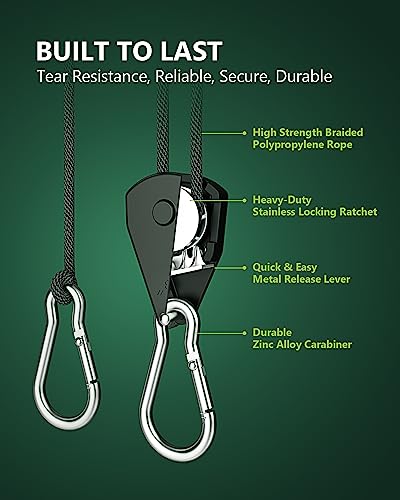 4-Pack Heavy Duty 1/8" Rope Hanger with Ratchet Tie Down Straps - STAYGROW