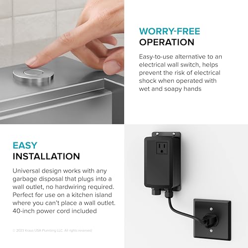 KRAUS Spot-Free Stainless Steel Air Switch Kit for Garbage Disposal with Flat Button - KWDA-200SFS