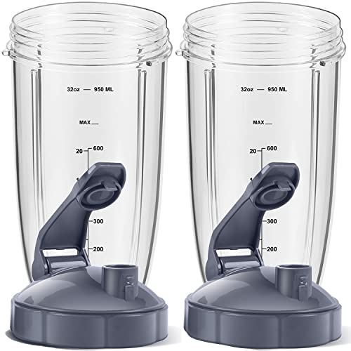 MEET JUICE 32oz Replacement Cups with Flip-Top Lids & Gaskets for NutriBullet 600W/900W