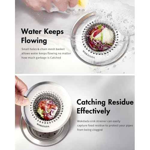 Revolutionary Kitchen Sink Drain Strainer/Patented Reversible Chain Mesh, Effortless Cleaning & Debris Catcher, Large Capacity, No Clog, 304 Stainless Steel & Rust-Proof/Handmade