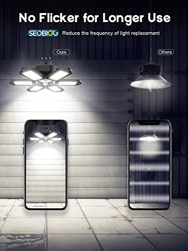 SEOBIOG 2 Pack Plug-in Garage LED Light 20000LM 6500K Shop Lighting, 6 Panel Deformable Design, Linkable, Energy Efficient, Easy Install