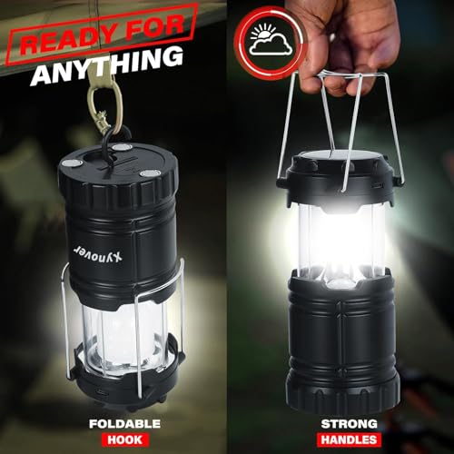 Xynover 4-Pack 3-in-1 Solar Rechargeable Camping Lanterns with Power Bank, Collapsible Waterproof LED Light
