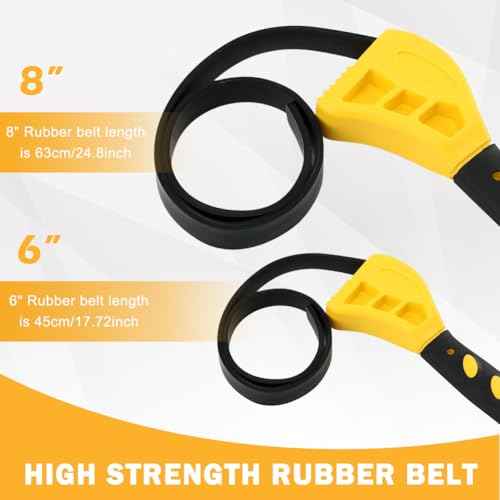 Tookie Strap Wrench Set, 2pcs Adjustable Rubber Oil Filte-r Wrench with 4pcs Jar Opener Gripper Pad, Pipe Wrench Universal Spanner Jar Opener for Weak Hands, Plumbers(Yellow+blavk)