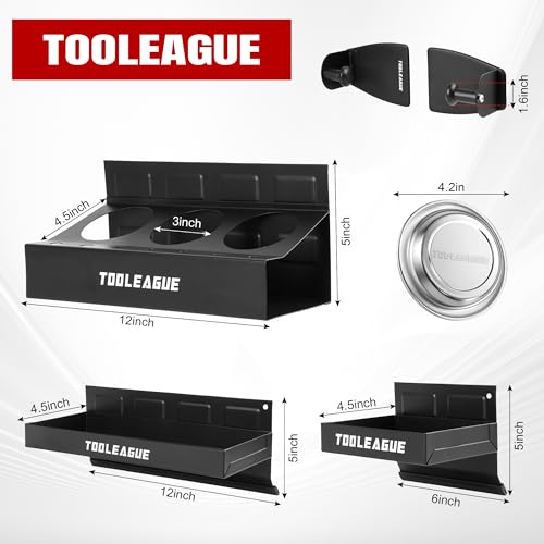 5Pcs Magnetic Toolbox Shelf, Tray & Holder Set – TOOLEAGUE, 6"/12" Trays + 4" Bowl + Paper Towel Holders (Variant: 5pcs)