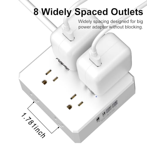 POWRUI 6 Ft White Surge Protector Power Strip with 8 Outlets & 4 USB Ports