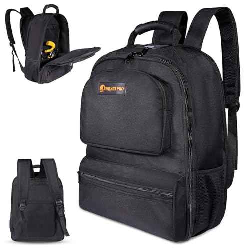 Heavy Duty Tool Bag Backpack 1680D Waterproof Oxford Fabric with Non-Slip Silicone Base, Multi-Pocket Tool Storage Organizer for Comfortable All-Day Use in Various Worksite Environments