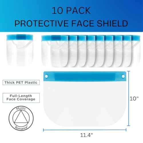 Mystic Romance 10 Pack Face Shields ? Reusable Anti-Fog Full Face Protection ? Clear Safety Gear for Work, Salons & Travel