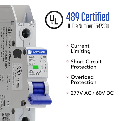 ControlGear 1-Pole C Curve Miniature Circuit Breaker 10A UL-489 Listed