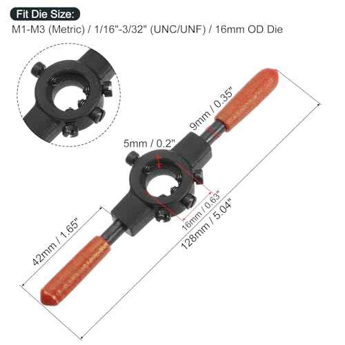 uxcell Die Stock Handle Wrench, for Metric M1-M3 (Metric) / 1/16"-3/32" (UNC/UNF) / 16mm OD Round Dies, 16mm x 5mm Threading Die Holder with Plastic Handle