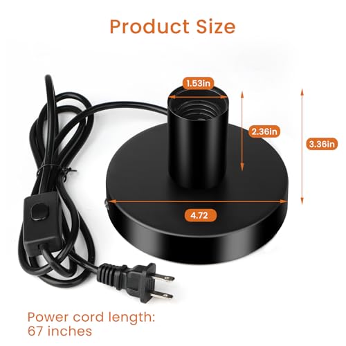 Vohyzufa 1 Pack Industrial Black Table Lamp Base with Switch - E26/E27 Plug