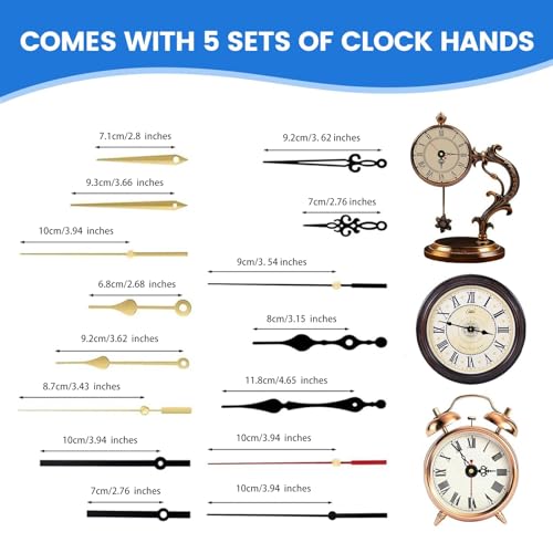 TLARTDF 2Pcs Quartz Clock Mechanism Kit with 16mm & 23mm Sizes Silent Sweep Movement & 5 Set Hands - DIY Wall Clock Replacement Parts