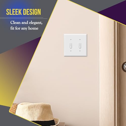 ENERLITES White 2-Gang Toggle Switch Wall Plate with Screws, Gloss Finish