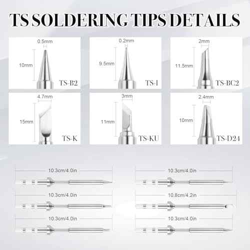 FEITA Pinecil TS100 Soldering Iron Tips Replacement for Mini Portable Micro Solder Pen Various Models Stations Tool Soldering Accessories (TS-B2/I/BC2/D24/K/KU 6pcs)