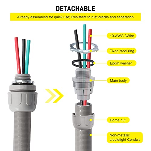 4ft Power Whip Assembly Kit 1/2" Non-Metallic Flexible Liquid Tight Conduit