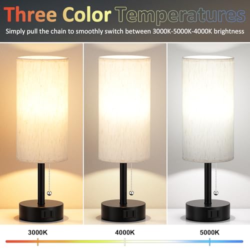 Fenmzee Cream Set of 2 Small Bedside Table Lamps with 3 Color Temperatures & USB Outlets
