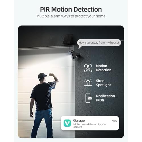 Rocktone Solar Security Cameras Wireless Outdoor, 2K Battery Powered WiFi Cameras for Home Security with AI Motion Detection, Color Night Vision, 2-Way Talk, Siren Alarm, IP66, Cloud/SD Storage