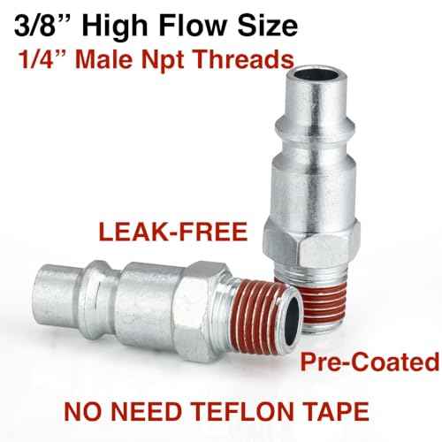 SANFU 3/8 High Flow Air Hose Fittings, 3/8 Inch Body Size, M-Type Plug, 1/4 Inch Male Threads Size, Pre-Coated Adhesive, Steel Material, 300PSI, 2 Pieces