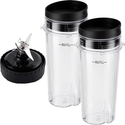 Equust 5-Piece Ninja Blender Cup Replacement 16oz with Lids & 6-Fin Blade