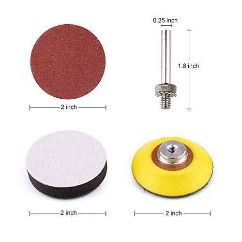 LotFancy 2 Inch Sanding Discs, 100PCS 60-3000 Grit Sandpaper and 1/4" Shank Backing Plate, Soft Foam Buffering Pad, for Drill Grinder Rotary Tool, Hook and Loop Sand Paper Assortment Pack