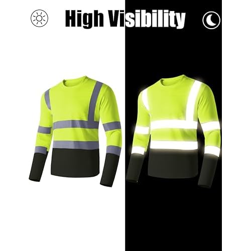 Ubon Hi Vis Shirts for Men, Safety Shirts Long Sleeve High Visibility Reflective Construction Shirts for Work 3-Pack