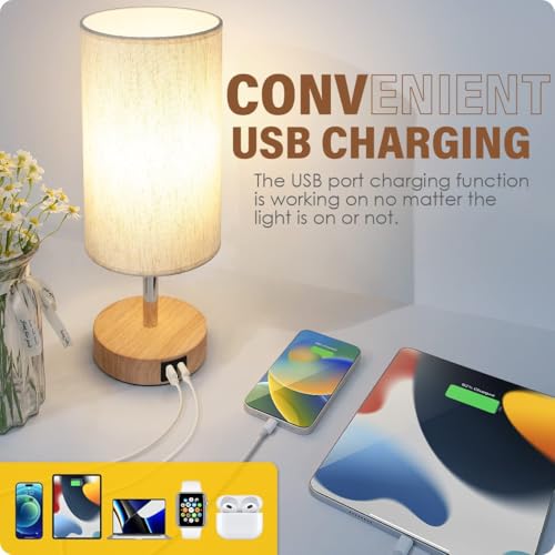 Yarra-Decor Fabric Bedside Table Lamp with USB Ports & Touch Dimmable Nightstand