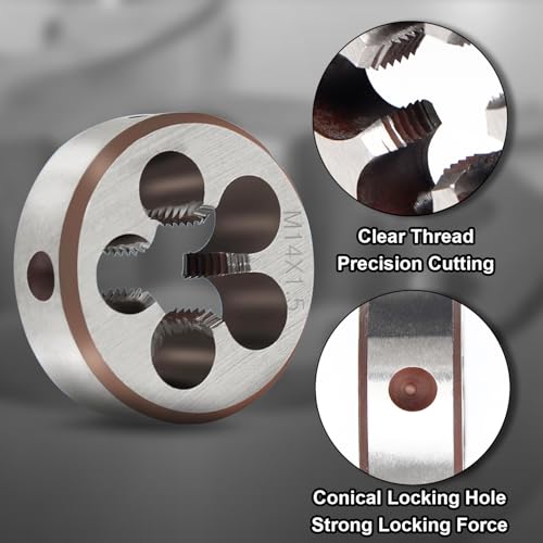 M14 x 1.5 Metric Thread Tap and Die Set, M14 x 1.5mm High-speed Steel Machine Tap Die Set Right Hand Tap and Round Thread Die