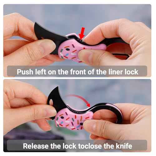 Tactical EDC Pocket Knife Gift for Men - 1.34" Stainless Steel Folding Knives with Safety Lock, Keychain Clip | Compact Survival Knife for Camping, Hiking, Outdoor & Everyday Carry(Donut)