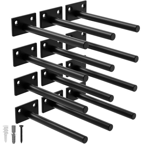 Black 12-Pack 6 Inch Floating Shelf Brackets - Hidden Wall Mounts for Wood