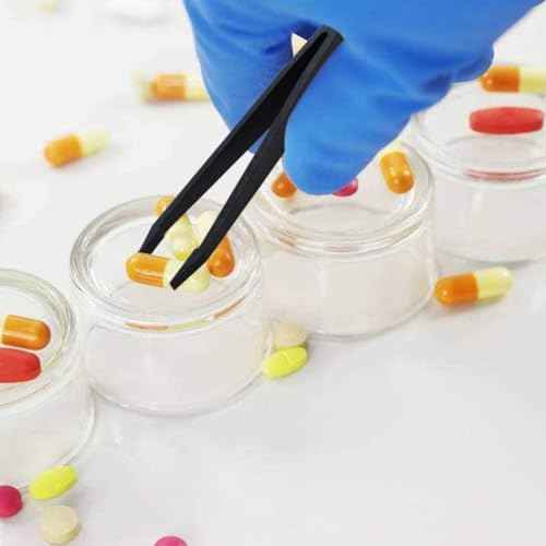 Black Plastic Slant Flat Tip Anti-static Tweezers 4.7 Inch Length 6pcs