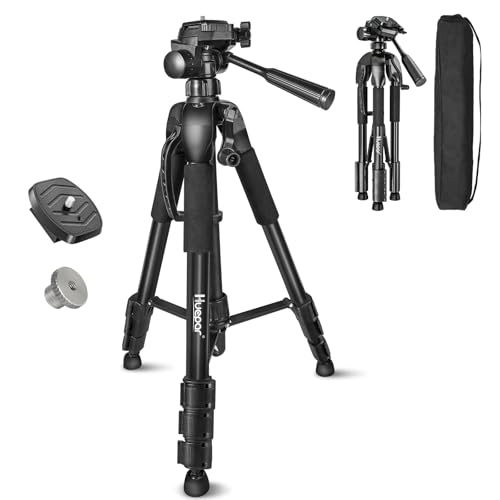 Laser Level Tripod, Huepar 56-inch Extendable Height Tripod Use with Line Lasers, Point Lasers, Laser Distance Measures, 1/4" and 5/8" Thread Mount, Multi-Function Hook, Non-Skid Feet, TPD14