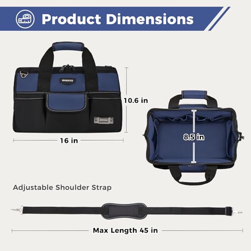Amento 16-Inch Heavy Duty Tool Bag with 22 Pockets Blue - Portable Handyman Organizer