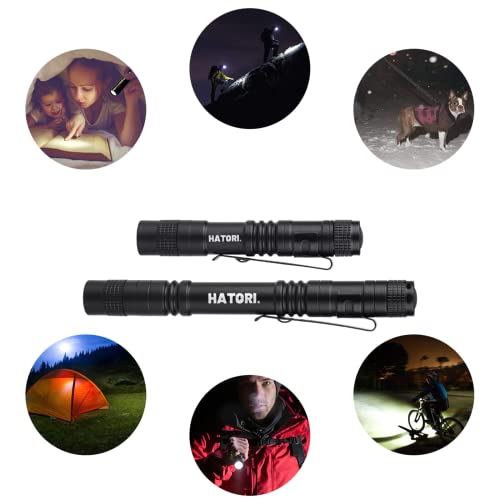 HATORI LED Mini Flashlight Pack - 3.55 Inch Black Tactical Pocket Light for Camping & Outdoor Use