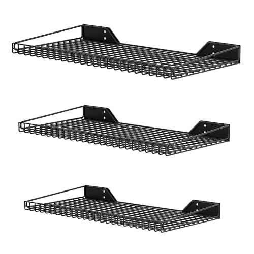 TORACK Wall-Mounted Storage Shelves, Mixed-Size Garage Shelving for Closet & Laundry Room, Heavy-Duty Wall Shelf Holds Up to 65 lbs(Black)