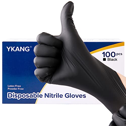 YKANG Black Disposable Nitrile Gloves,Latex Free Disposable Gloves 100 PCS,Food Safe Food Prep Cooking Gloves