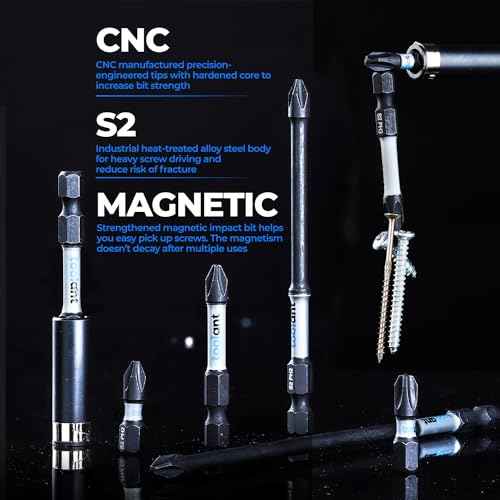 toolant 2 Inch Phillips Bit#2 Magnetic Anti Slip Impact Screwdriver Bits Set,20pcs Insert S2 Steel PH2 Driver Dit Set with CNC Machined Tips for Power Drill