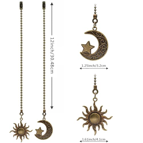 Akahttbn 2PCS Sun & Moon Ceiling Fan Pull Chain Extension – Bronze, 12in