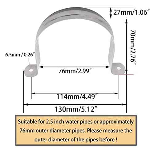 2.5inch 5Pcs Two Hole Stainless Steel U-Tube Clamp Connecting Ring Hose Clamp-Bracket Stainless Steel Tube Strap Tension Clip-Heavy Duty Rigid Pipe Strap Clamp Inner Dia 2.5inch Water Pipe (73mm)