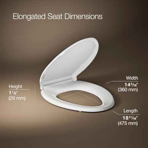 KOHLER 4636-RL-0 Cachet ReadyLatch Elongated Toilet Seat Slow Close, Soft Close Toilet Seat Quiet Lid, Contoured Grip-Tight Bumpers Installation Hardware, Apartment Essentials, White