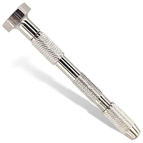 Swivel Head Pin Vise Hand Drill with Two Reversible Collets ? Size Range (0-2.381 mm) - Nickel Plated, Anti- Slip Steel Body Resin Drill for Jewelry Making, Assembling, DIY Crafts - by MaxoPro