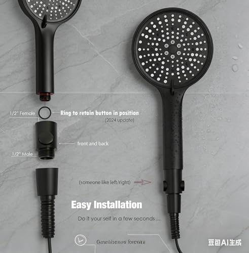 RIVOODS Matte Black 2 Pack Shower On/Off Valve with Enlarged Button & Flow Regulator