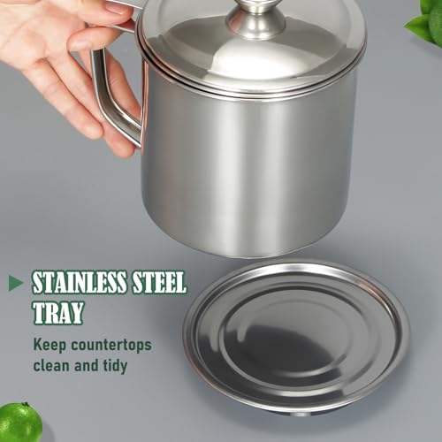 42oz Bacon Grease Container with Strainer and Lid - Tellshun Silver