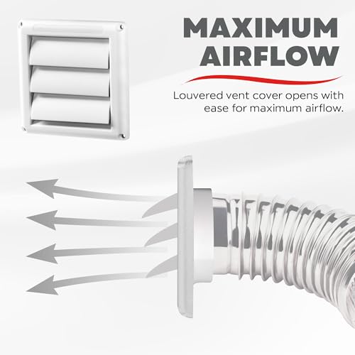 Deflecto 4-Inch Outdoor Dryer Vent Cover with Louvered Gravity Damper - White