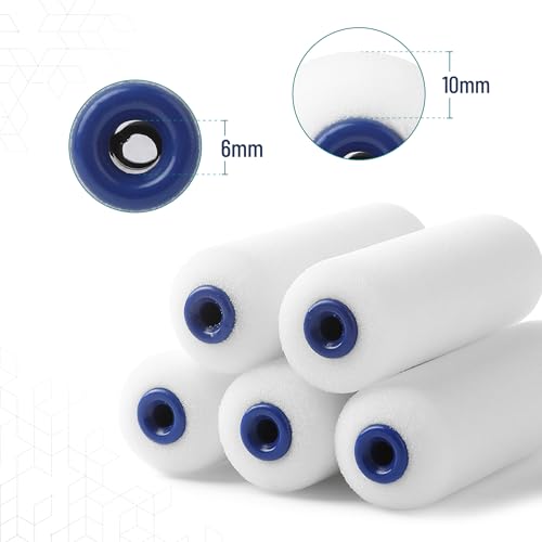 Bates- 4 Inch Foam Paint Roller Set, 8 pcs, Small Paint Roller Kit, 1x Black Plastic Paint Tray, 1x Tray Liner, 1x Roller Frame & 5X Foam Covers