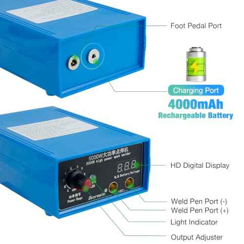 5000W Battery Spot Welder, Portable Adjustable Spot Welding Machine for 18650 Lithium Batteries, Welding Nickel Sheets 0.1-0.25mm