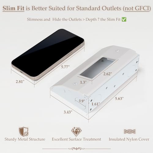 Suplife 1-Pack Low Profile Under Cabinet Outlet Box - Slim Stainless Steel Power Outlet with Easy Installation