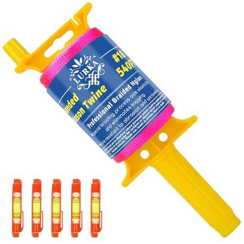 LURKA Mason Line String,#18 540 Feet Braided Construction Nylon Line with 5 Built-in Levels and Spool Fluorescent String Line for Precision Work, DIY, and Gardening (Fluorescent Pink)