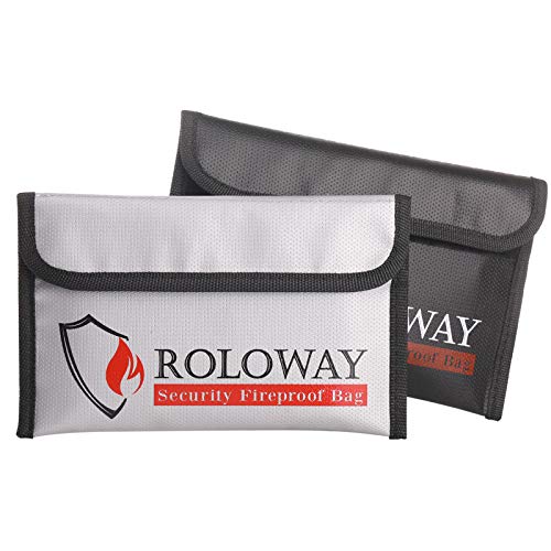 ROLOWAY Small Fireproof Water-Resistant Money Bag 5x8 inch Silver & Black 2-Pack